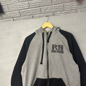 Rock Revival Mens Zip Up Hoodie Grey Black Raglan Logo Size L